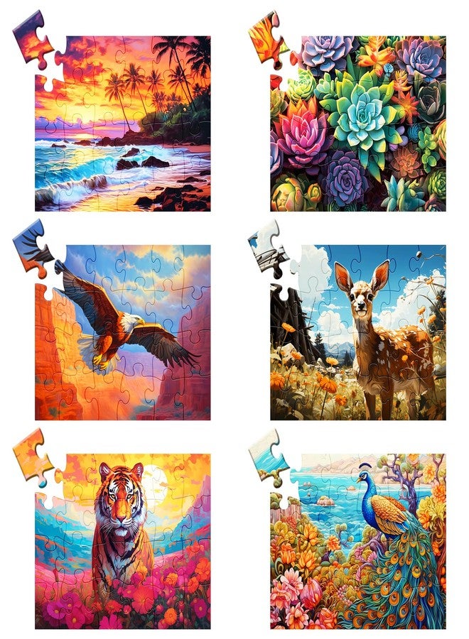 WSCXSC 6 Pack 24 Large Piece Puzzles for Seniors Puzzle Dementia Alzheimer's Products Activities Alzheimer's Jigsaw Puzzle Eagle Beach Deer Easy Puzzle Cognitive Games Gifts for Adult Elderly Seniors - Image 1